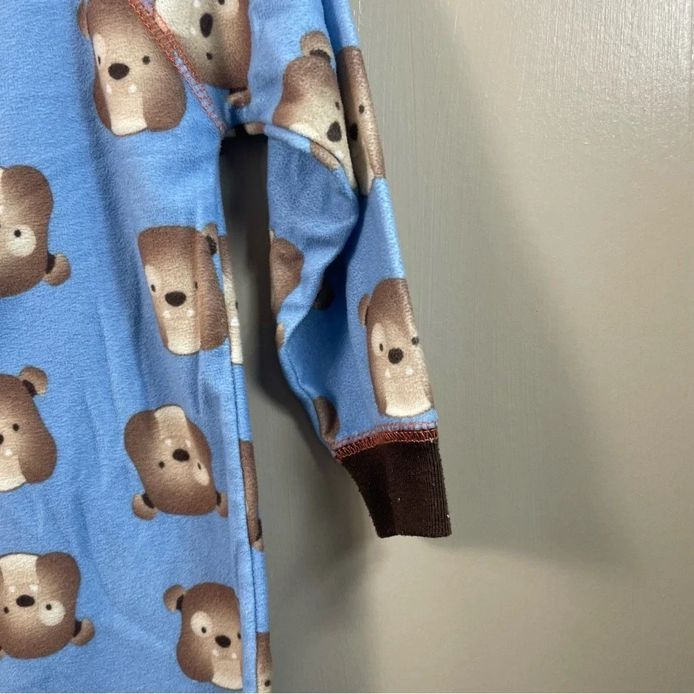 Footed Pajamas Blue Brown Bear Print Zip Up One Piece‎ Sleepwear